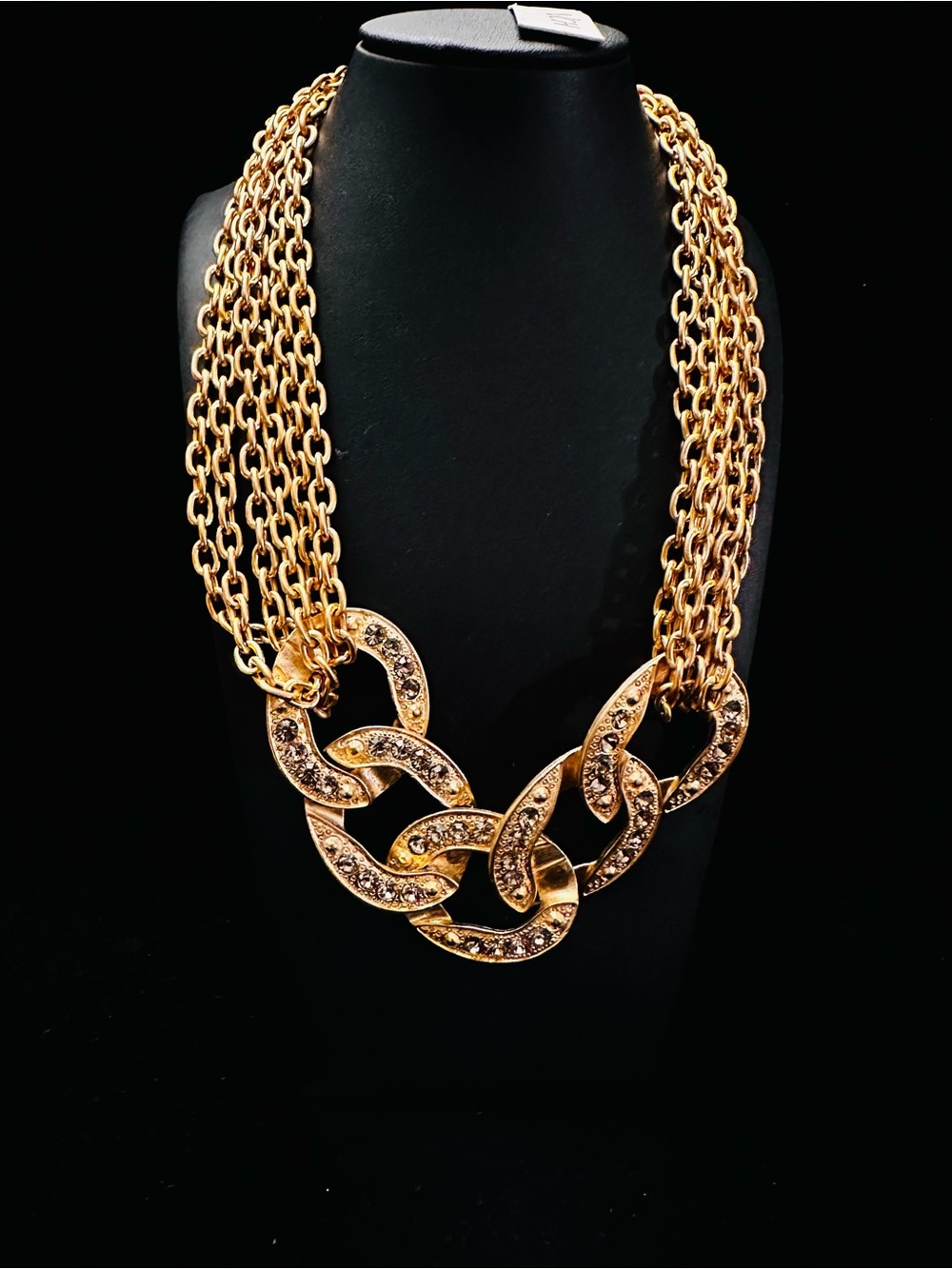 Punch Heavy Chunky Gold Tone Choker w/Crystals 18”